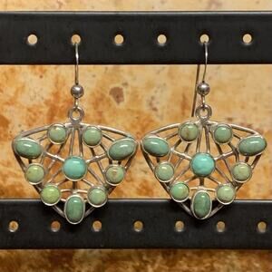 Jay King Earrings Triangular Sterling Silver & Green Turquoise Dangle/ Drop